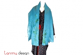 Ramie scarf hand-painted with bamboo leaf pattern